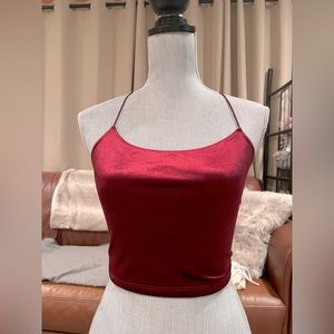 Garage Burgundy Velvet Cross Back Top